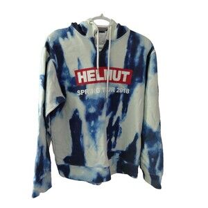 Helmut Lang Spring Tour 2018 Tie Dye Hoodie Pullover Blue White Men's Size Small